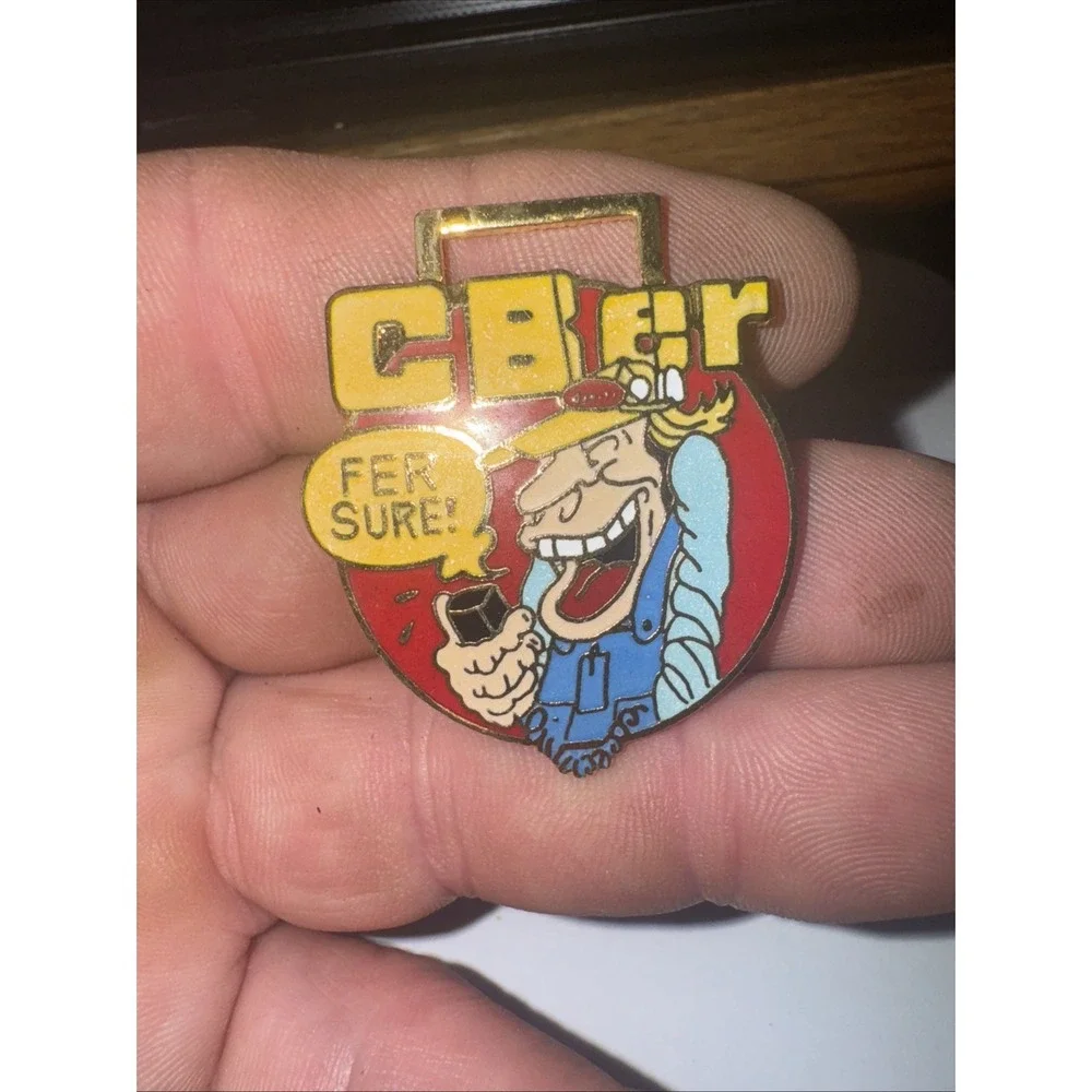 Vintage CB Er radio FER SURE Metal Key Chain Ring WATCH Fob Great Graphics Rare